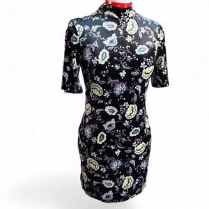 Black floral velvet mini dress